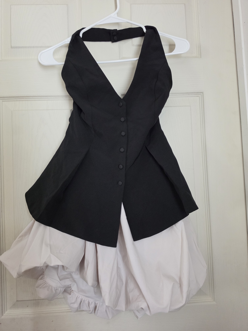 Black Halter Fit-and-Flare Dress with Bubble Skirt